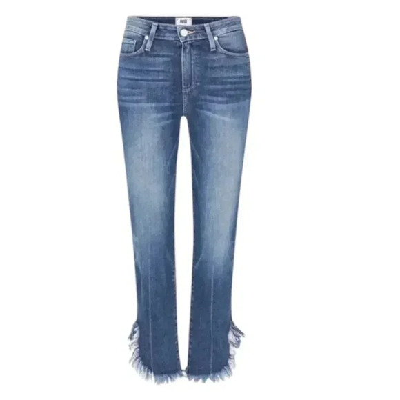 PAIGE Hoxton Straight Ankle Jeans Womens 28 Blue Denim Stretchy Raw Hem Med Wash - Picture 2 of 16